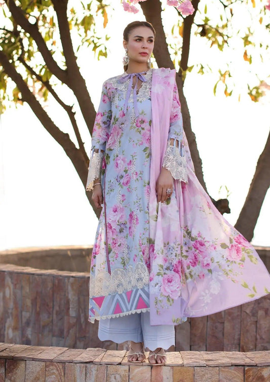 OCEAN BLOSSOMS Printed Chikankari Lawn and Digital Printed Voile Dupatta from ELAF's "PRINT CHIKANKARI" 2024 Collection.