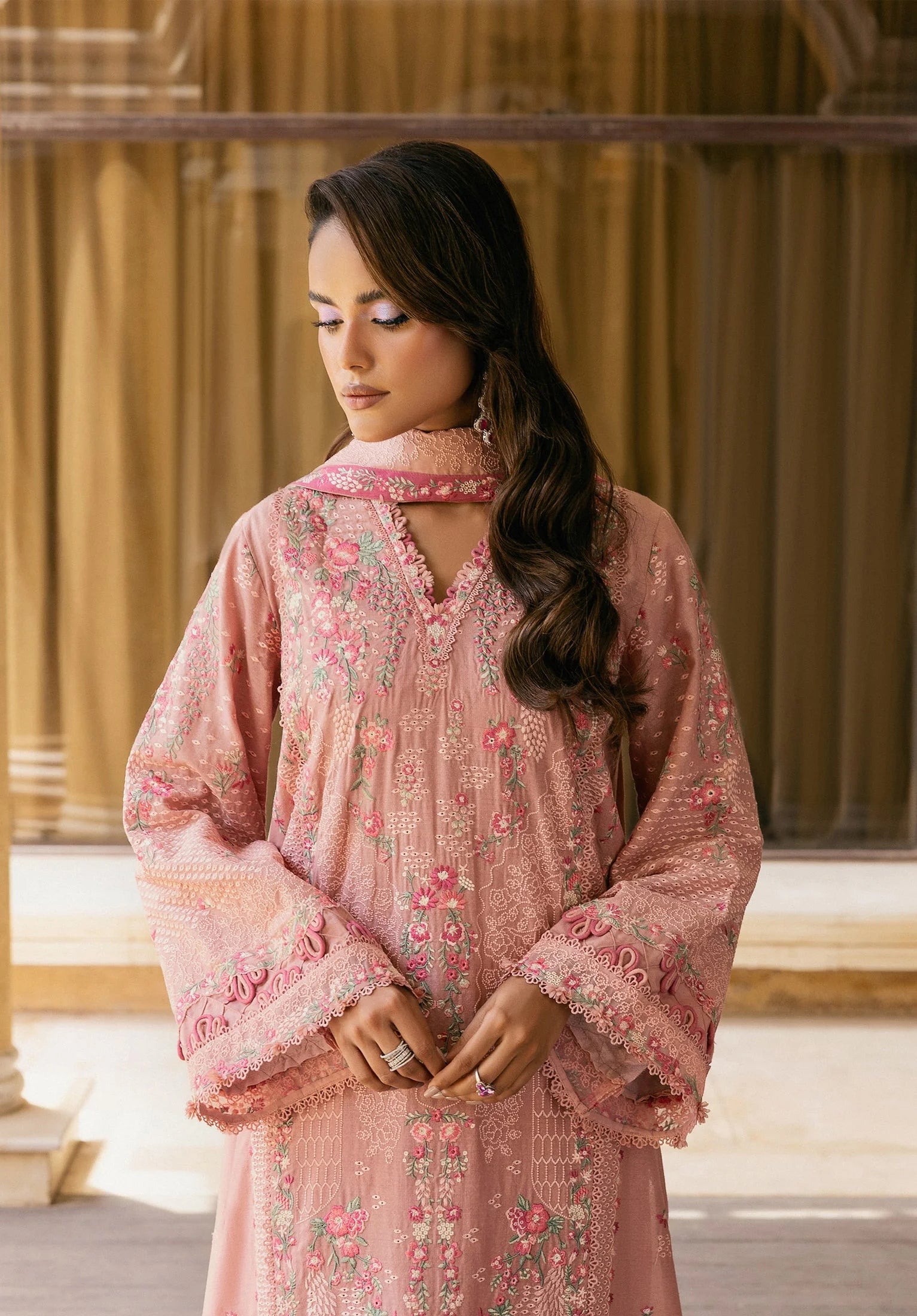 DUSTYROSE with EMBROIDERED KARANDI PANEL with EMBROIDERED SHAWL from Elaf LUXURY WINTER '25
