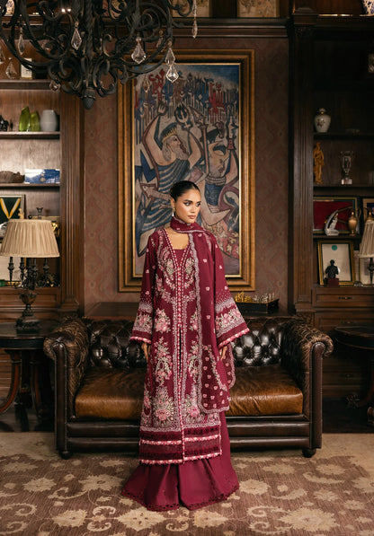 CRIMSONELLE with EMBROIDERED KARANDI PANEL with EMBROIDERED SHAWl.