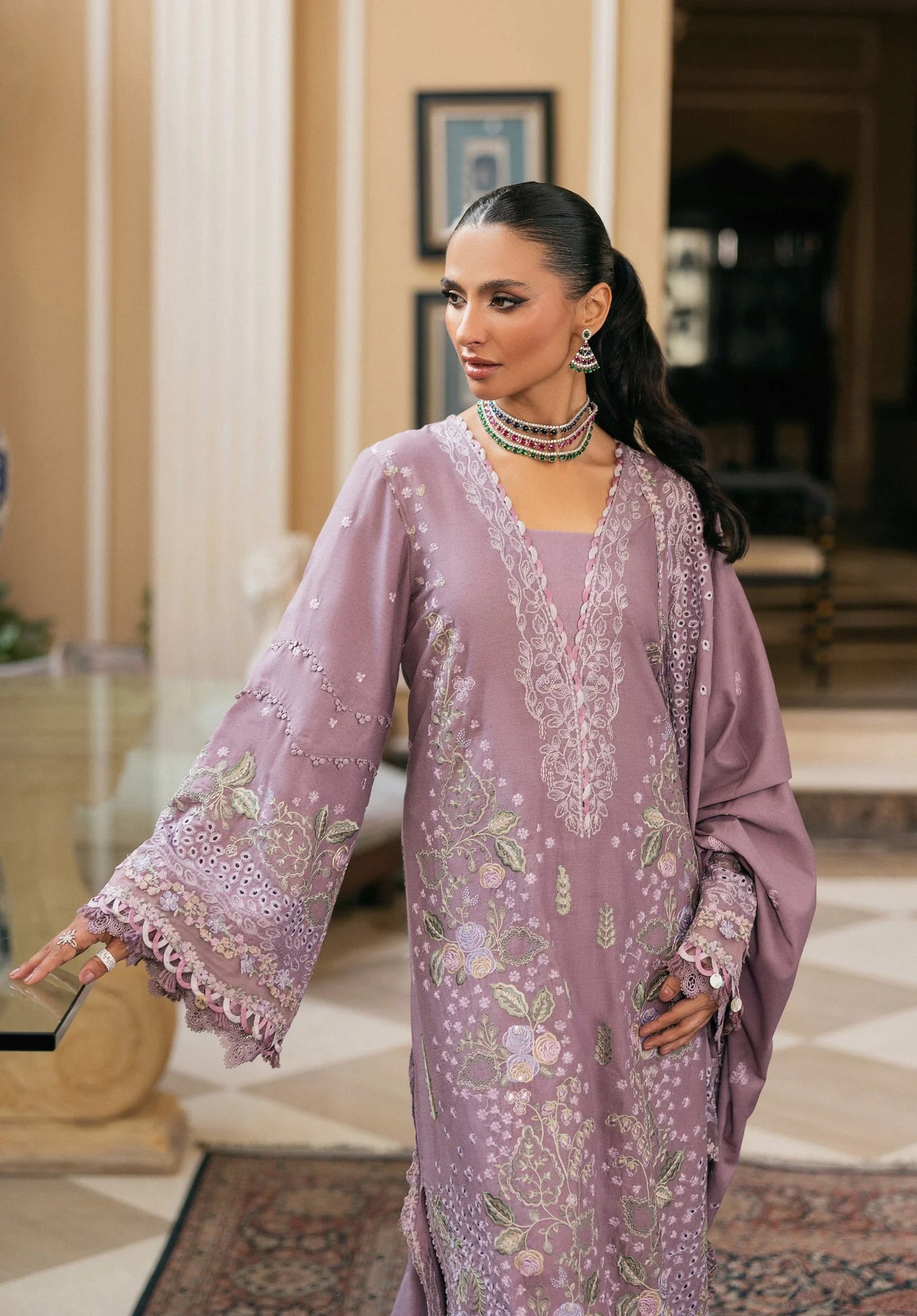 Close up image of LILIQUE EMBROIDERED SHAWL.