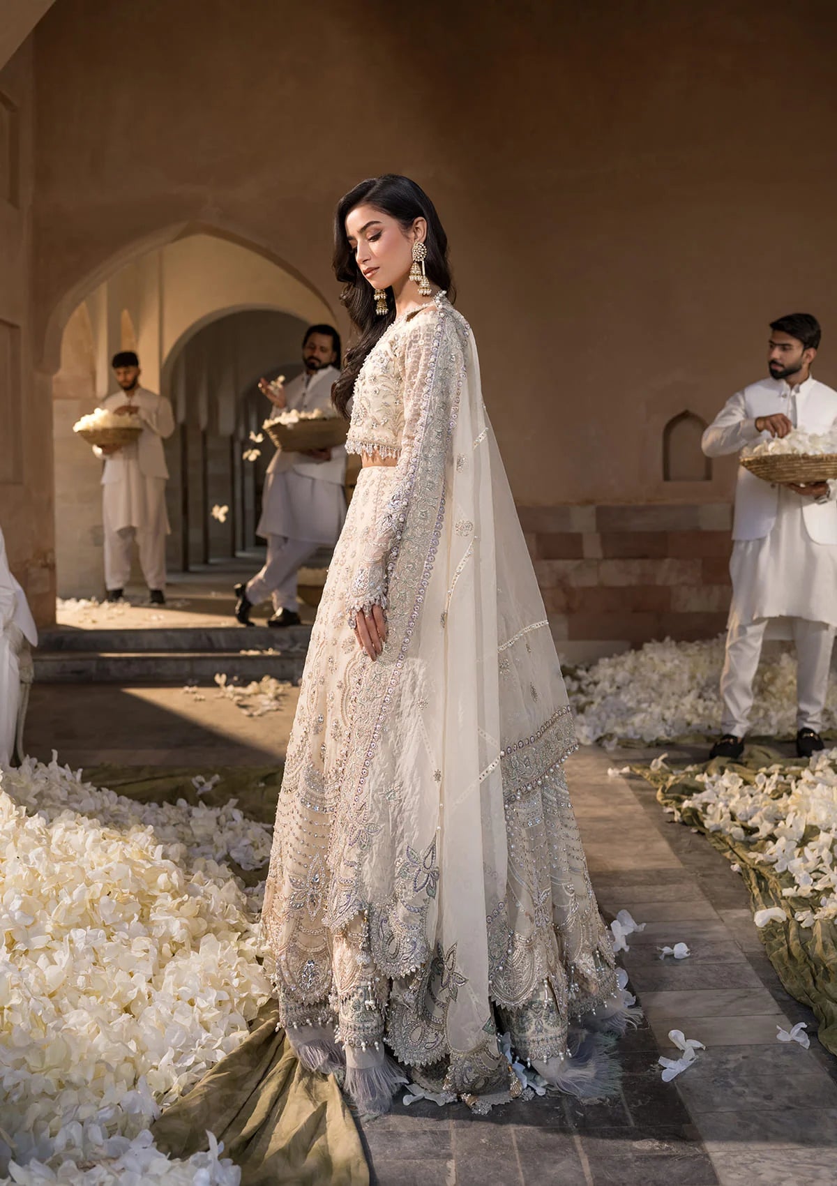 beautiful Embroidered Organza Back Yock in elegent off white color.