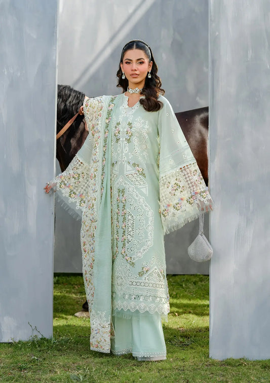 FROSTEL EMBROIDERED LAWN LASERWORK FRONT PANEL and EMBROIDERED COTTON NET DUPATTA from elaf LUXURY LAWN 2025 VOL 2