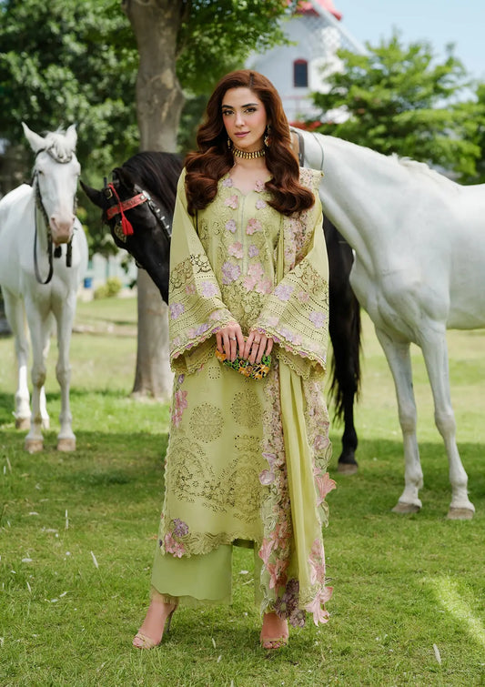 PISTACIA EMBROIDERED LAWN LASERWORK FRONT PANEL and EMBROIDERED ORGANZA DUPATTA from ELAF LUXURY LAWN 2025 VOL 2
