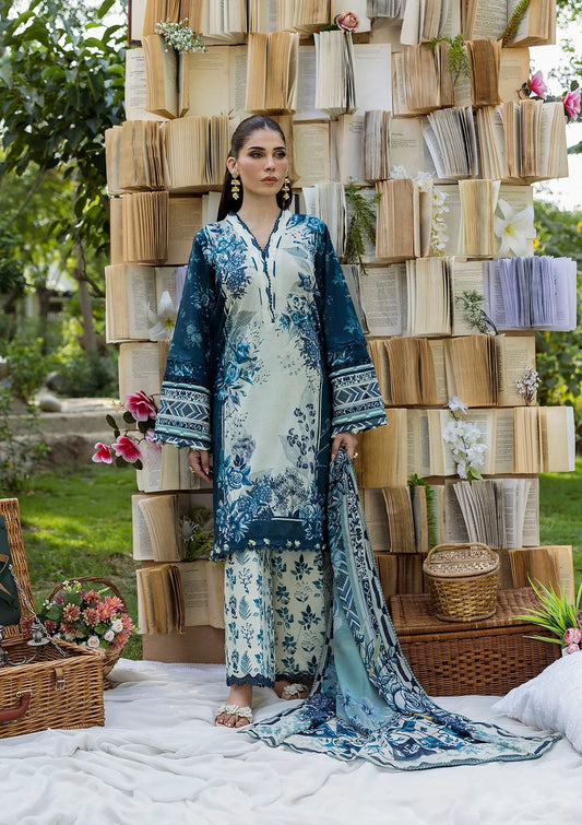FLOREYA DIGITAL PRINTED LAWN FRONT AND DIGITAL PRINTED CHIFFON DUPATTA FROM ELAF PRINTS WITH CHIFFON DUPATTA COLLECTION 2025.
