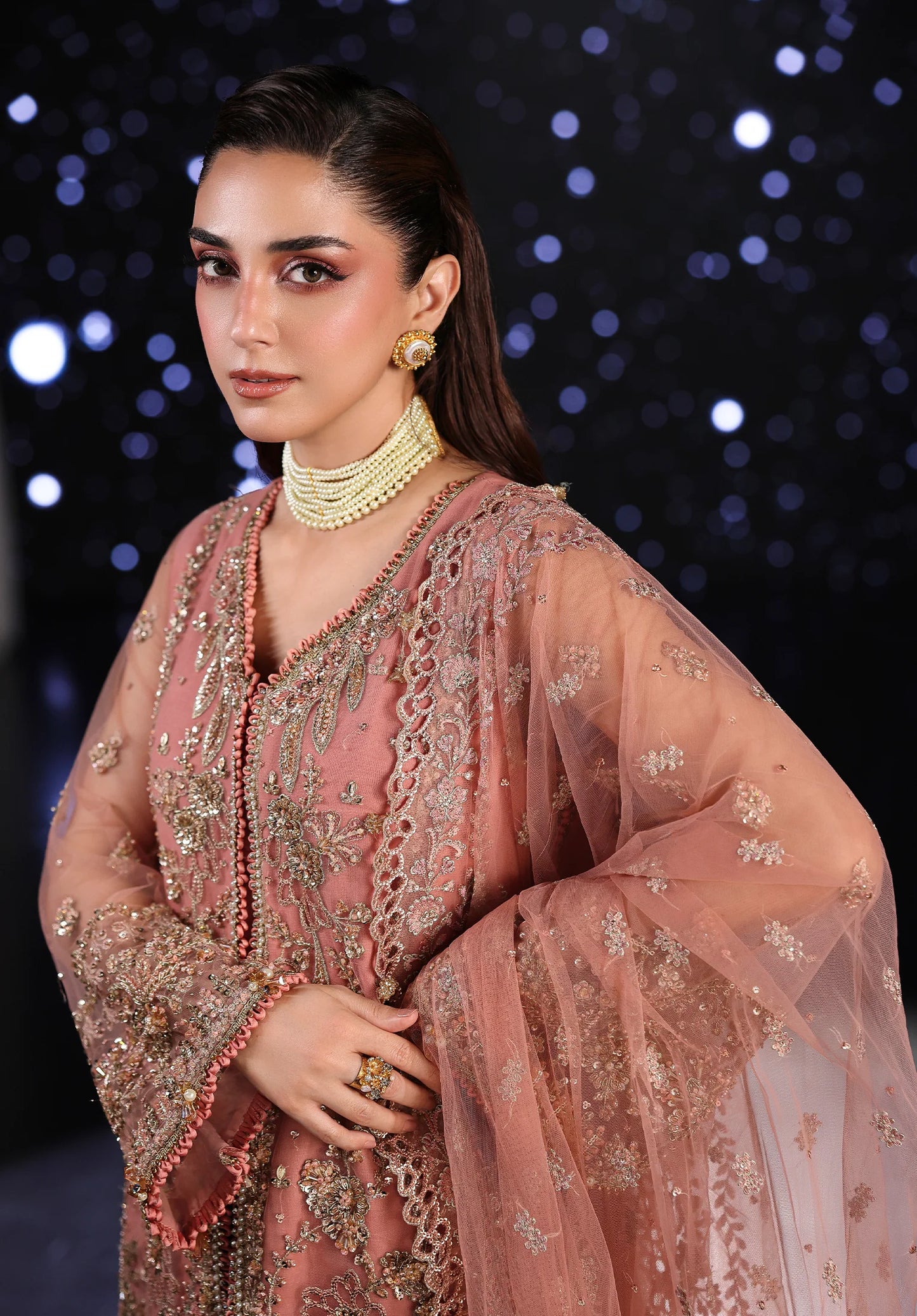 Close up image of BEYOND BEAUTY EMBROIDERED POLY NET DUPATTA.